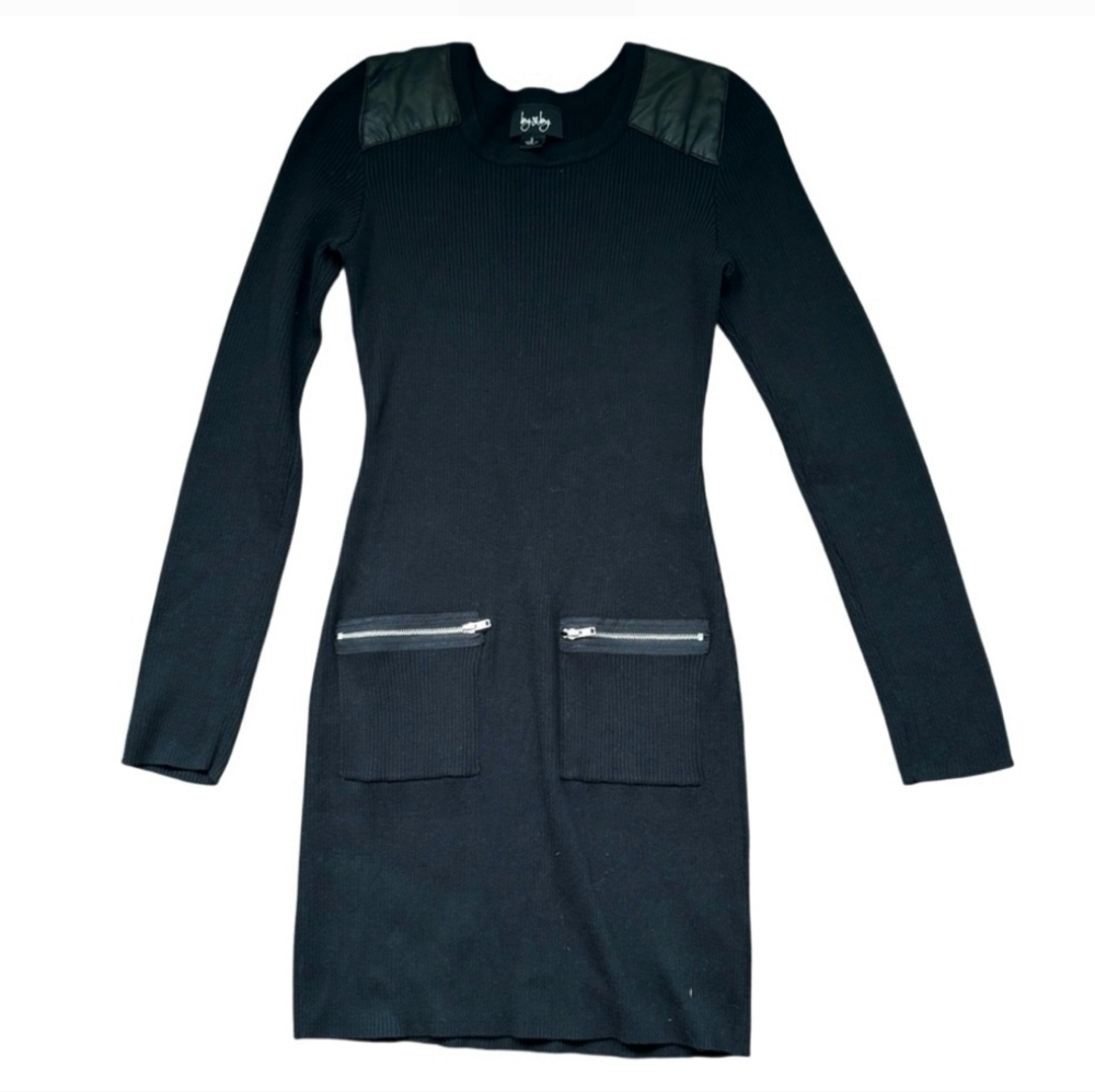 By & By Black Long Sleeve Ribbed Sweater Dress Size Small